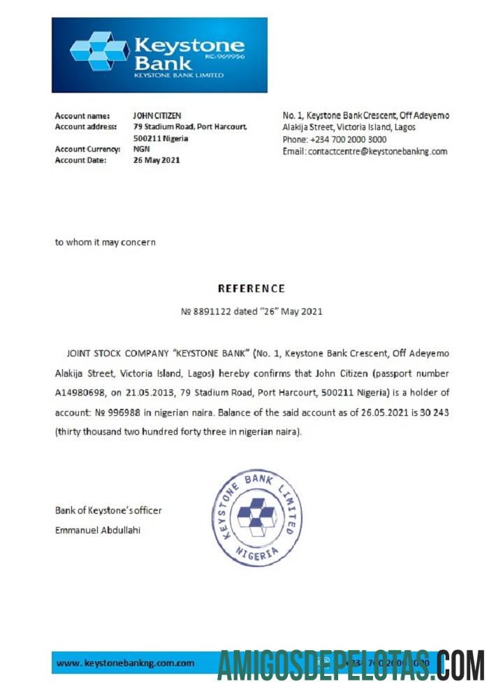 Referência do Banco Keystone da Nigéria modelo